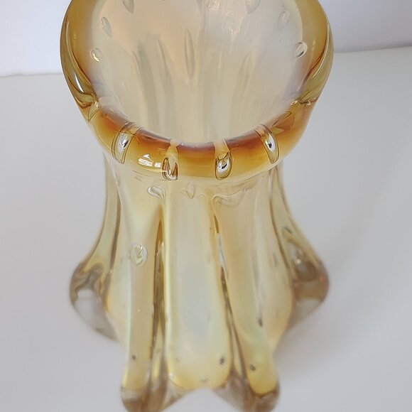 MURANO Italy Art Glass Yellow Opaline Vase Controlled Bubble Vintage 8.25" - Picture 11 of 12
